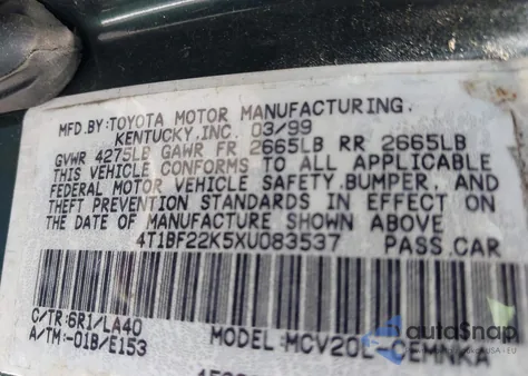 1999 Toyota Camry Le V6/Xle V6 из США, поврежденный, VIN 4T1BF22K5XU083537